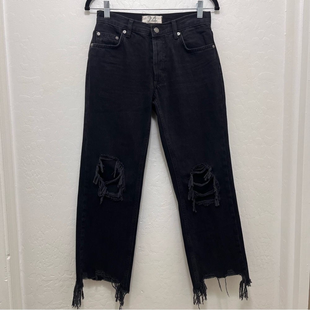 We The Free Maggie Mid-Rise Straight-Leg Distressed Black Jeans Size 24